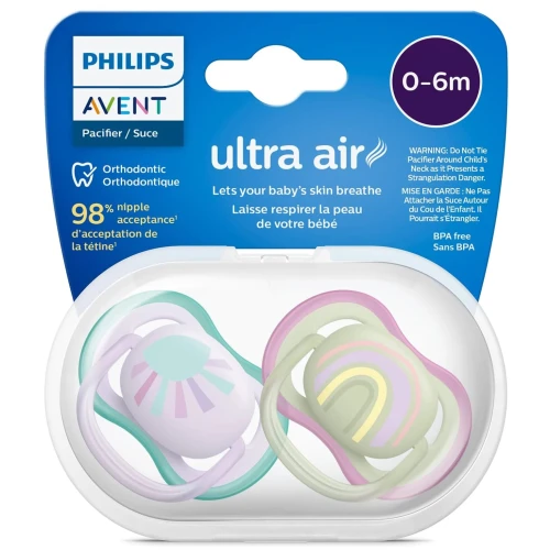 Симметричная ортодонтическая пустышка из силикона Philips Avent Ultra Air Girl (0-6 мес.), 2 шт. купить в Кишиневе