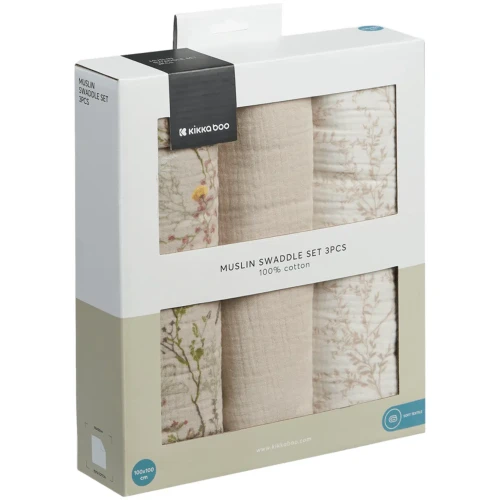 Pelinci din muselina KikkaBoo Secret Garden Beige (100x100 cm), 3 buc. cumpăra în Chișinau