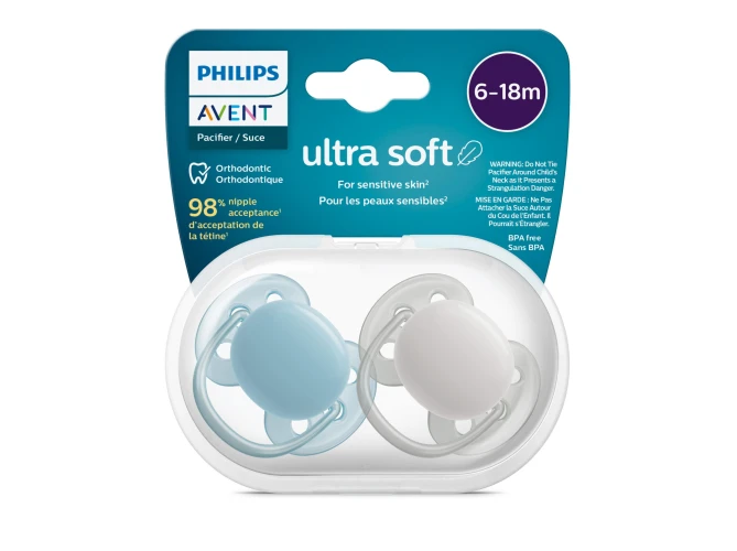 Ортодонтические силиконовые соски Philips Avent Soft Blue&Grey (6-18 мес.), 2 шт. купить в Кишиневе