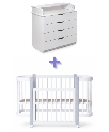 Set Pătuț Kuzya Miya White Grey + Comoda-măsuță de înfășat HappyBaby Pro 800 MDF White cumpăra în Chișinau