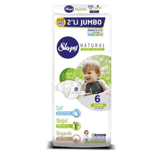 Подгузники Sleepy Natural Ultra Sensitive Jumbo XLarge 6 (15-25 кг), 40 шт. купить в Кишиневе