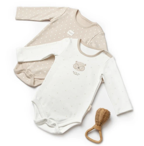 Боди с длинным рукавом BabyCosy Ecru & Ivory, 2 шт. (6-9М) купить в Кишиневе