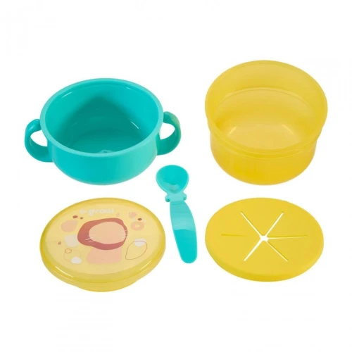 Bol 2 în 1 pentru snackuri cu lingurița U-Grow Lion Blue&Yellow, 380 ml cumpăra în Chișinau