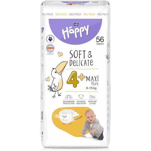 Подгузники Bella Baby Happy Soft & Delicate Maxi Plus 4+ (9-15 кг), 56 шт. купить в Кишиневе