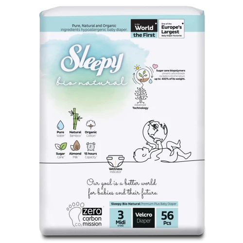 Подгузники Sleepy Bio Natural Midi 3 (4-9 кг), 56 шт. купить в Кишиневе