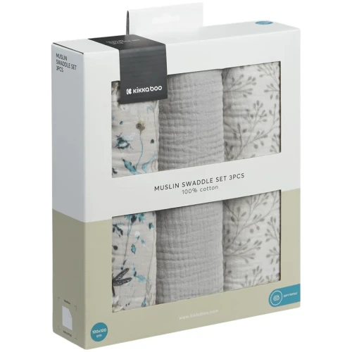 Pelinci din muselina KikkaBoo Dreamy Fields Grey (100x100 cm), 3 buc. cumpăra în Chișinau