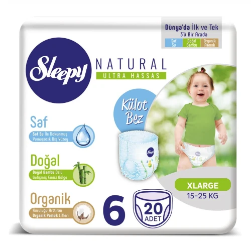 Подгузники-трусики Sleepy Natural Ultra Sensitive XLarge 6 (15-25 кг), 20 шт. купить в Кишиневе