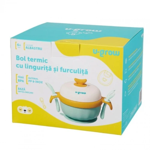 Bol cu linguriță și furculiță U-grow Blue, 16×15×12.5 cm cumpăra în Chișinau