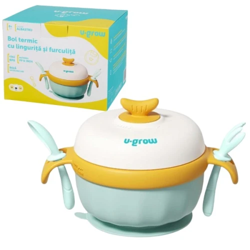 Bol cu linguriță și furculiță U-grow Blue, 16×15×12.5 cm cumpăra în Chișinau