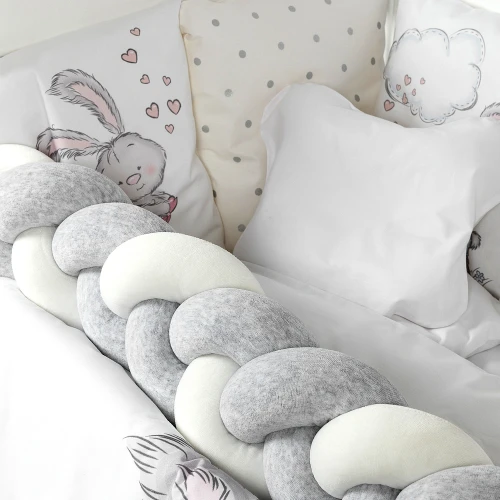 Lenjerie de pătuț PernaMea Cosiță Iepuraș Gri (8 piese), 120x60 cm cumpăra în Chișinau