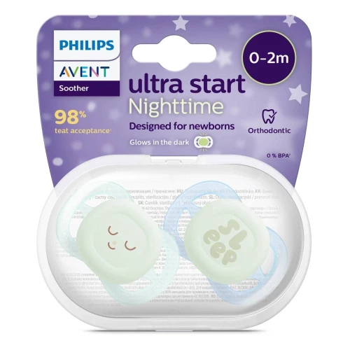 Ортодонтические силиконовые соски Philips Avent Start Nighttime Sleep (0–2 мес.), 2 шт. купить в Кишиневе