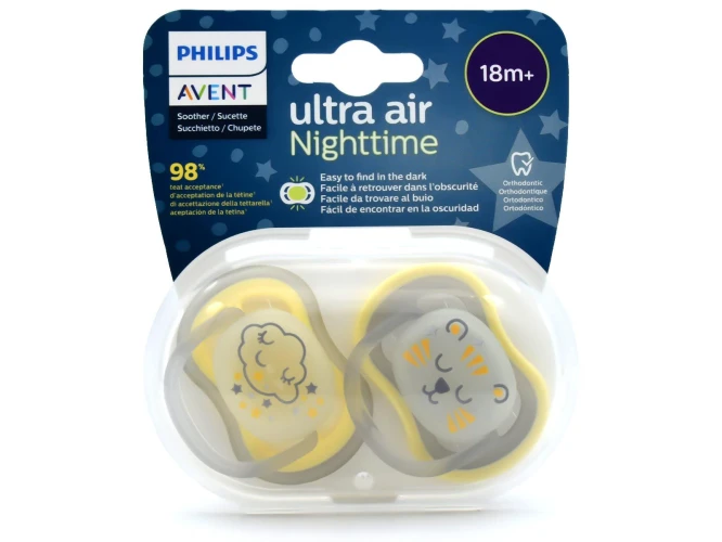 Ортодонтические силиконовые соски Philips Avent Air Nighttime Green&Grey (18 мес.+), 2 шт. купить в Кишиневе