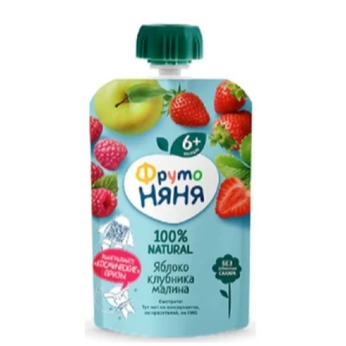 Пюре ФрутоНяня из яблок, клубники, малины (6+ мес.), 90 г купить в Кишиневе