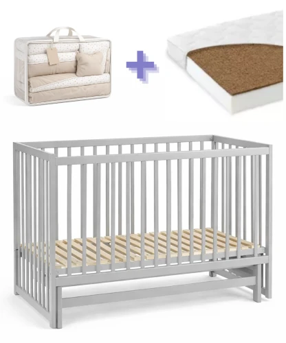 Set Pătuț Kuzya Cristina Gri + Saltea Kuzya 120x60 + Lenjerie 8 Piese PernaMea Confort cumpăra în Chișinau