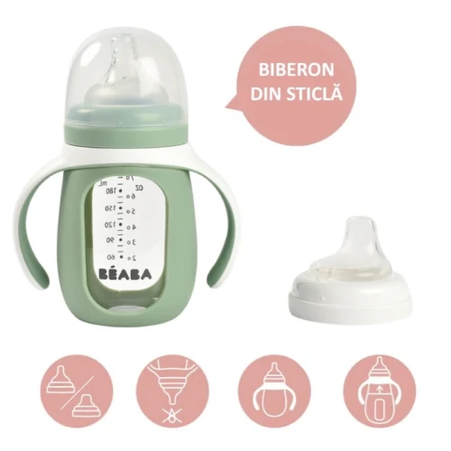 Biberon de învatare 2in1 de sticlă Beaba 4 luni+ 210 ml Sage Green cumpăra în Chișinau