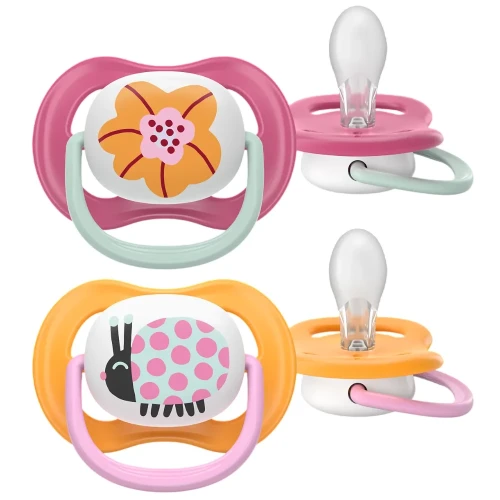 Ортодонтические силиконовые соски Philips Avent Ultra Air Happy Flower & Ladybug (6-18 мес.), 2 шт. купить в Кишиневе