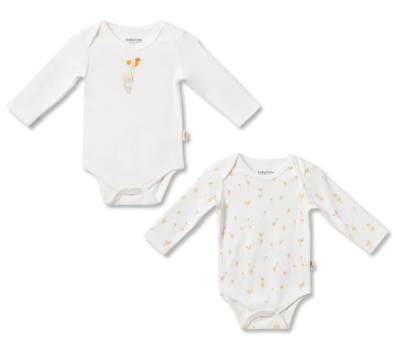 Боди с длинным рукавом BabyCosy Ivory & Orange, 2 шт. (9-12М) купить в Кишиневе