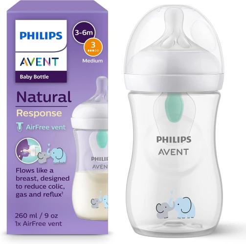 Бутылочка для кормления из полипропилена Philips Avent Natural Response AirFree Elephant, 260 мл купить в Кишиневе