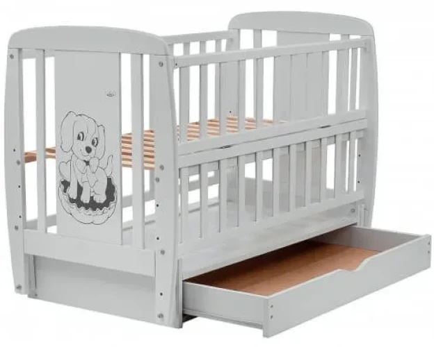 Кроватка детская Дубок Собачка Белый на маятнике с ящиком купить в Кишиневе