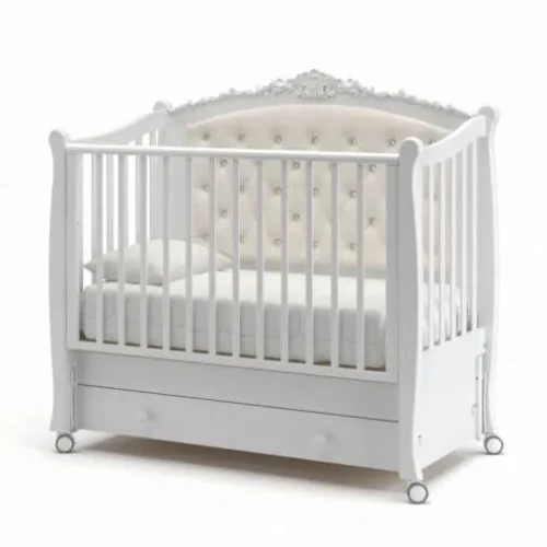 Детская кроватка качалка с ящиком (на колесах) Gandylyan Жанетт белая купить в Кишиневе