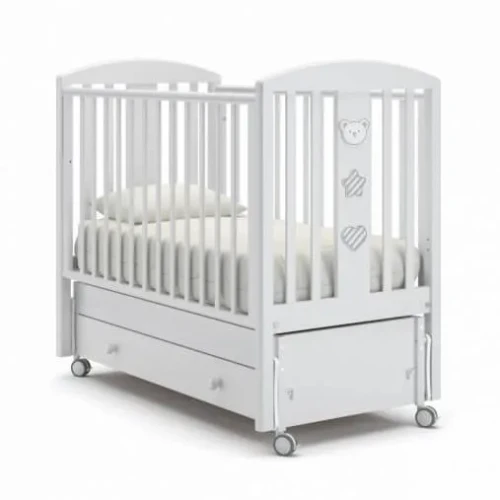 Детская кроватка качалка с ящиком (на колесах) Gandylyan Дени Люкс белая купить в Кишиневе