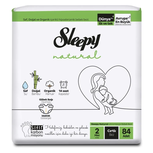 Подгузники Sleepy Natural Ultra Sensitive Jumbo Mini 2 (3-6 кг), 84 шт. купить в Кишиневе