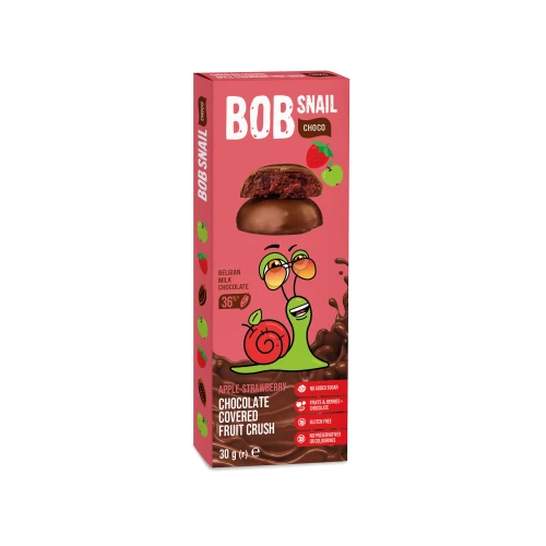 Bomboane naturale Bob Snail Mere-Capsune in ciocolata cu lapte belgiana (6 luni+), 30 gr cumpăra în Chișinau