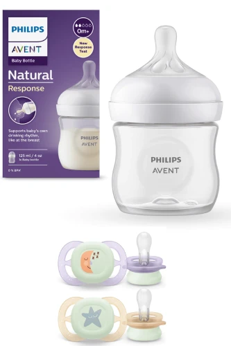 Бутылочка для кормления из полипропилена Philips Avent Natural Response + 2 соски Start Night, 125 мл купить в Кишиневе