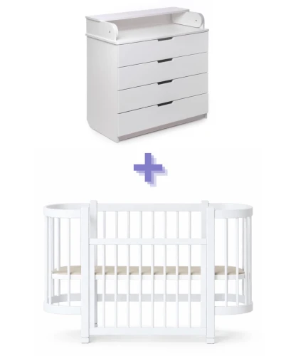 Set Pătuț Kuzya Miya White + Comoda-măsuță de înfășat HappyBaby Pro 800 MDF White cumpăra în Chișinau