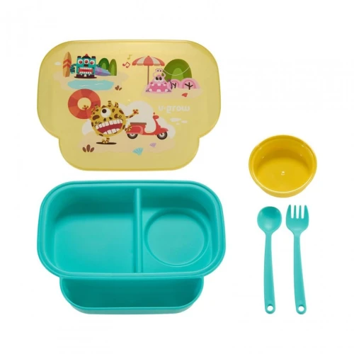 Container cu compartimente, tacâmuri și capac U-Grow Monsters Green, 830+130 ml cumpăra în Chișinau