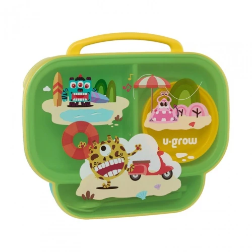Container cu compartimente, tacâmuri și capac U-Grow Monsters Green, 830+130 ml cumpăra în Chișinau