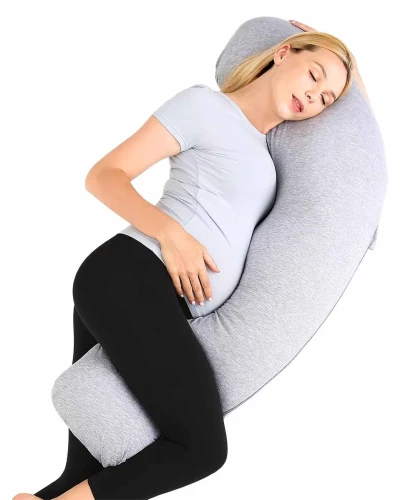 Pernă pentru gravide Momcozy forma-J Jersey Fabric Light Grey, 119 cm cumpăra în Chișinau