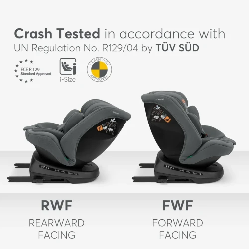 Автокресло 40-150 см (i-Size) Isofix KikkaBoo i-Defend Grey, поворотное 360 купить в Кишиневе
