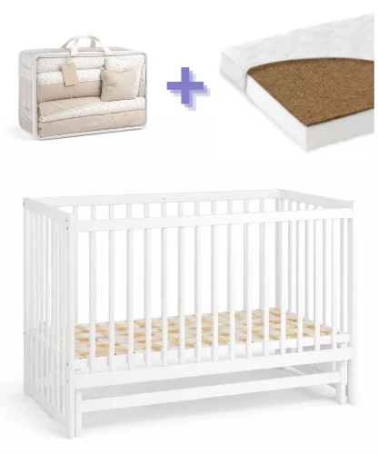 Set Pătuț Kuzya Cristina Alb + Saltea Kuzya 120x60 + Lenjerie 8 Piese PernaMea Confort cumpăra în Chișinau