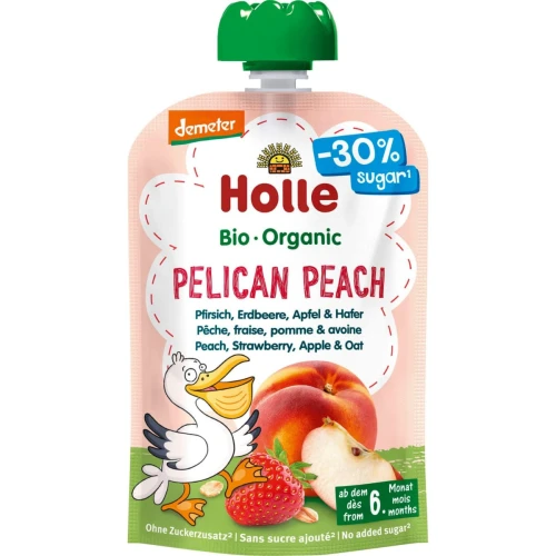 Пюре Holle Pelican Peach из персика–клубники–яблока–овса (6 мес+), 100 г купить в Кишиневе
