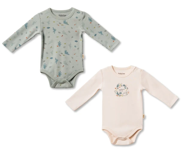 Body cu mânecă lungă BabyCosy Green & Ecru, 2 buc. (1-3L) cumpăra în Chișinau