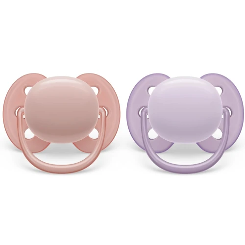 Симметричная ортодонтическая пустышка из силикона Philips Avent Ultra Soft Girl Pink&Purple (0-6 мес.), 2 шт. купить в Кишиневе