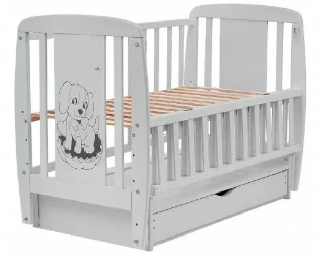 Кроватка детская Дубок Собачка Белый на маятнике с ящиком купить в Кишиневе