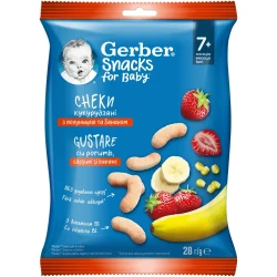 Хрустящие палочки Gerberс кукурузой, клубникой и бананами (7 мес+), 28 гр купить в Кишиневе. Фото 1