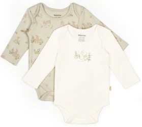 Боди с длинным рукавом BabyCosy Rabbit 1 Ecru & Soft Green, 2 шт. (1-3М) купить в Кишиневе. Фото 1