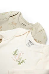 Боди с длинным рукавом BabyCosy Rabbit 1 Ecru & Soft Green, 2 шт. (18-24М) купить в Кишиневе. Фото 3