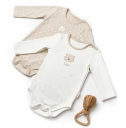 Боди с длинным рукавом BabyCosy Ecru & Ivory, 2 шт. (6-9М) купить в Кишиневе. Фото 1