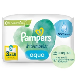 Влажные салфетки Pampers Harmonie Aqua, 3x48 шт. купить в Кишиневе. Фото 1