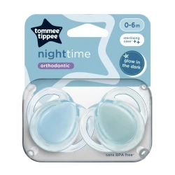 Ортодонтические силиконовые соски Tommee Tippee Nighttime Blue (0-6 мес.), 2 шт. купить в Кишиневе. Фото 1