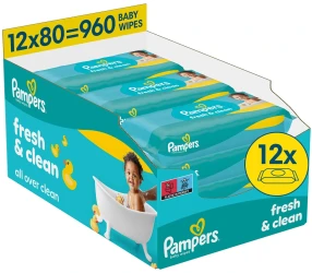 Влажные салфетки Pampers Fresh Clean, 12x80 шт. купить в Кишиневе. Фото 1