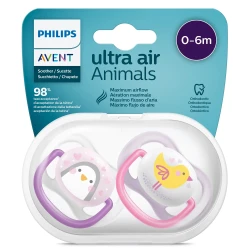Симметричная ортодонтическая пустышка из силикона Philips Avent Ultra Air Animals Girl (0-6 мес.), 2 шт. купить в Кишиневе. Фото 3