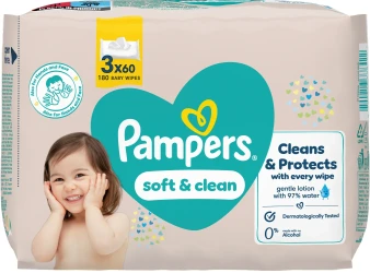 Влажные салфетки Pampers Soft & Clean, 3x60 шт. купить в Кишиневе. Фото 1