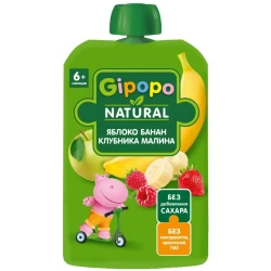 Пюре Gipopo яблоко-банан-клубника-малина (6 месяцев+), 90 г купить в Кишиневе. Фото 1