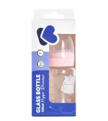 Бутылочка для кормления из стекла Kikkaboo Hippo Dreams Pink, 120 мл купить в Кишиневе. Фото 3