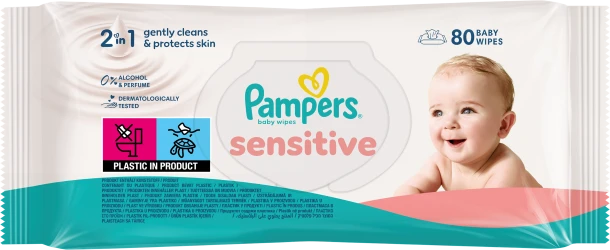 Влажные салфетки Pampers Sensitive, 80 шт. купить в Кишиневе. Фото 1